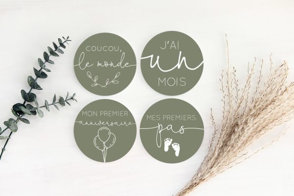 Cartes étapes rondes bébé - Vert olive - CR5VO