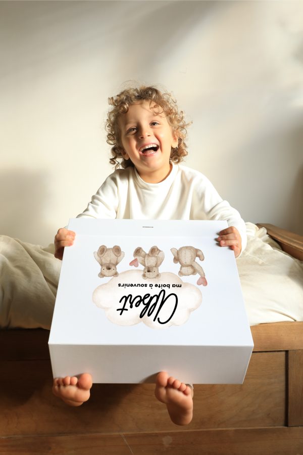 Boite souvenirs blanche personnalisée - Teddy l'ourson