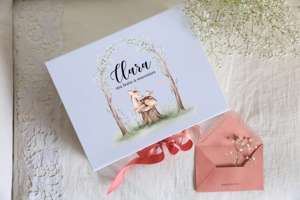 Boite souvenirs blanche personnalisée - Petit faon