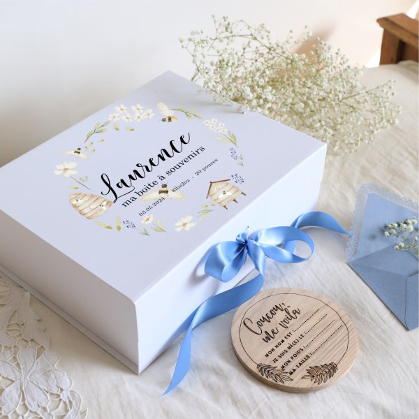 Boite souvenirs blanche personnalisée - Petite abeille
