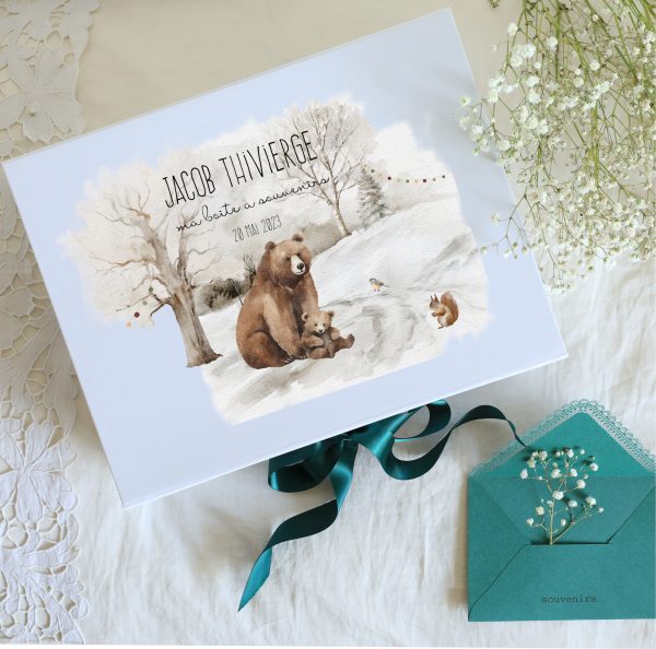 Boite souvenirs blanche personnalisée - Forêt d'hiver – Image 2
