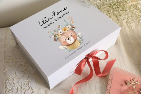 Boite souvenirs blanche personnalisée - Petit ours rêveur – Image 2