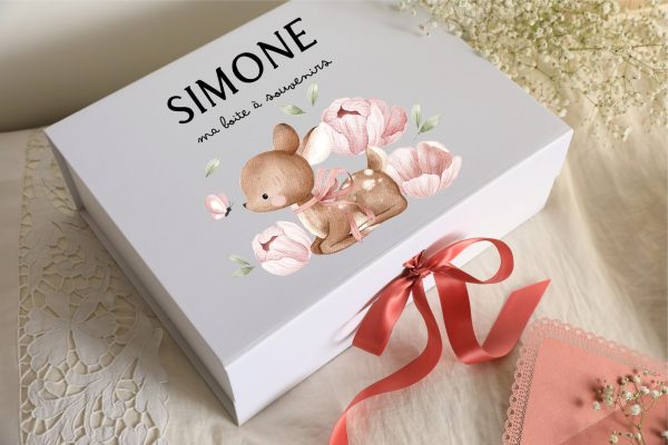 Boite souvenirs blanche personnalisée - Faon et fleurs – Image 2