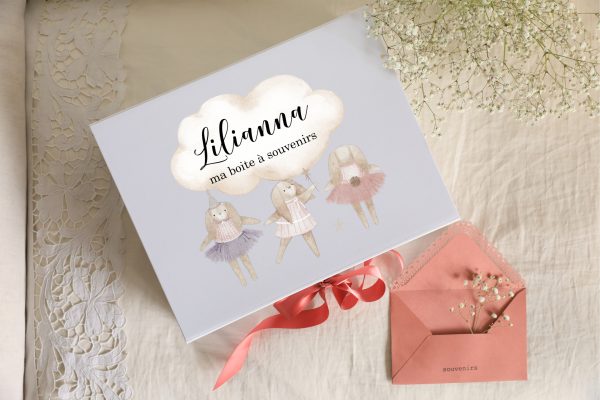 Boite souvenirs blanche personnalisée - Lapins ballerine – Image 2