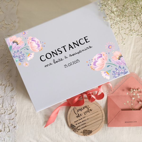 Boite souvenirs blanche personnalisée - Fleurs pastel